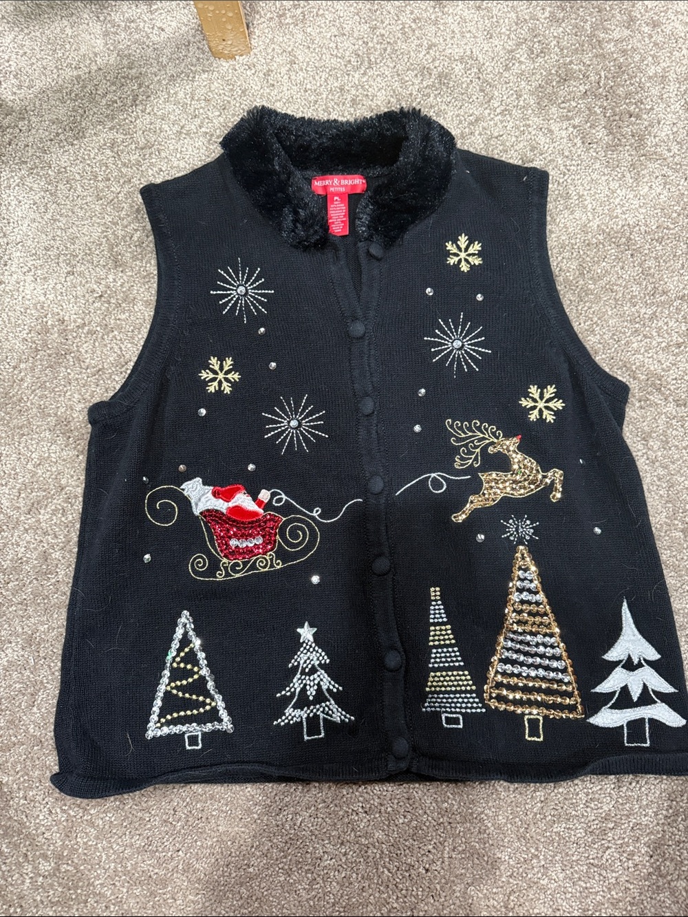 Holiday Embellished V-Neck Sweater Vest - Black - Merry & Bright